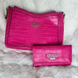 Pink Guess Pocketbook and Wallet Set